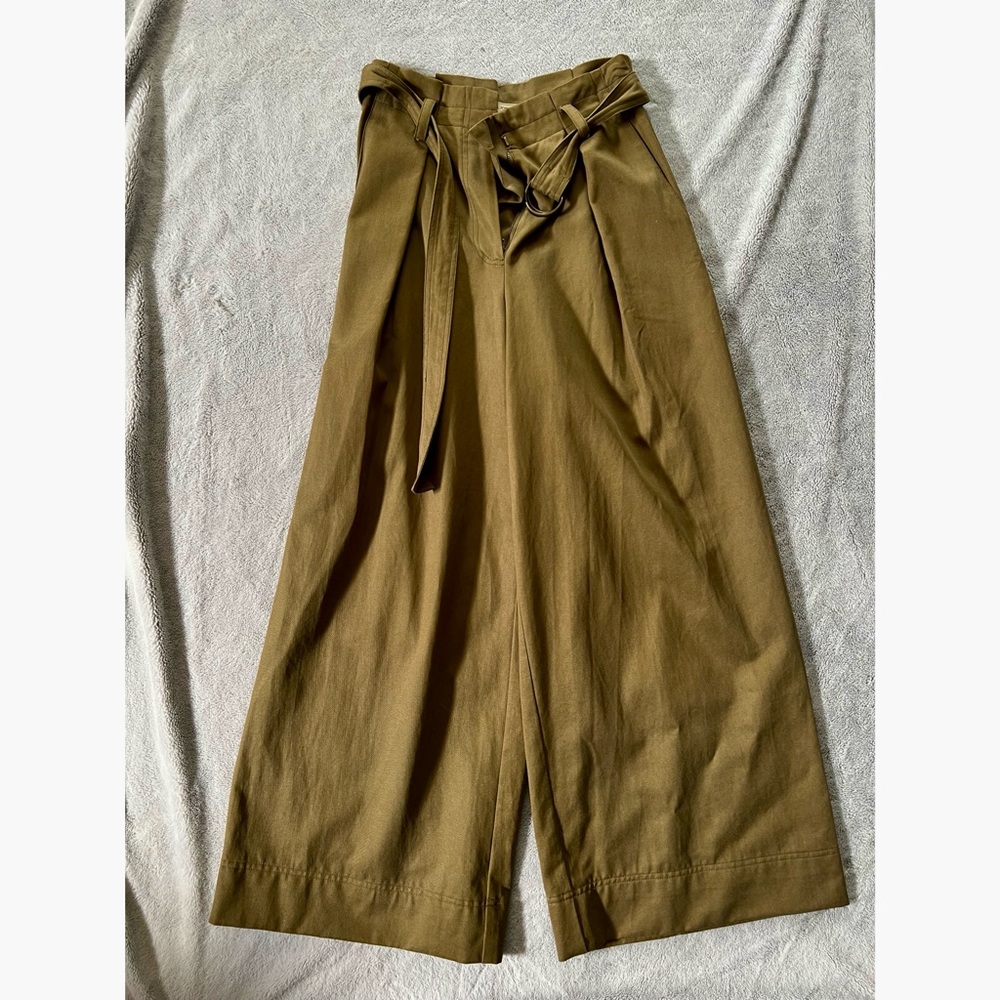 Ulla Johnson Stylish Tan/Army Green Belted Trousers